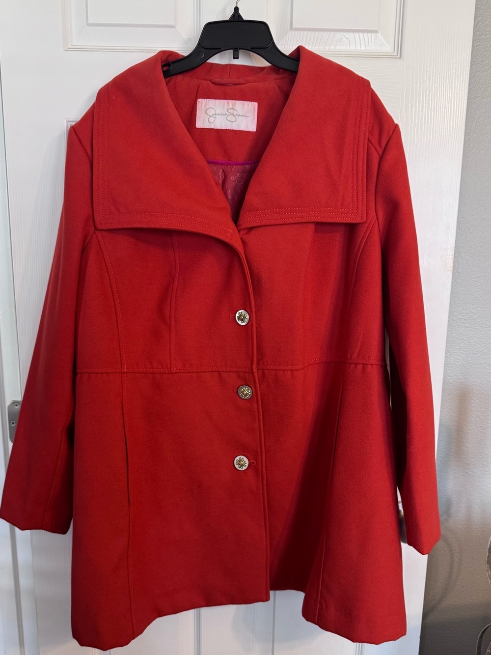 Jessica Simpson Beautiful Orange Pea Coat with Wide Collar